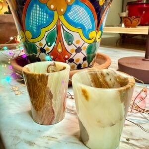 2 Green Onyx shot glasses